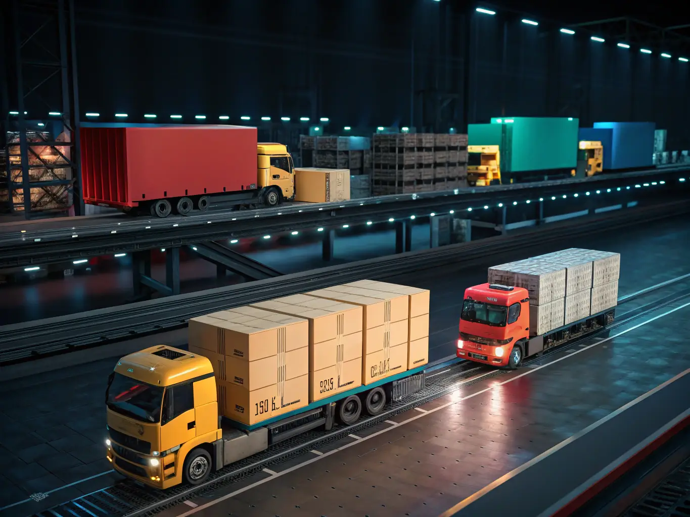 A diverse array of packages being sorted and prepared for shipment in a bustling fulfillment center, highlighting the scale and efficiency of the shipping operations.