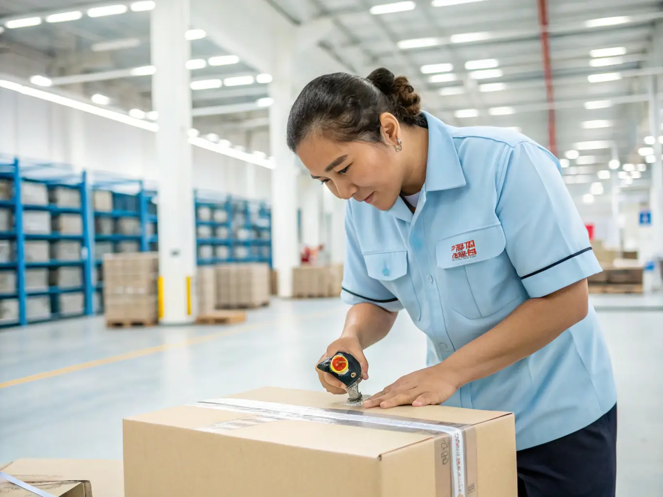 A close-up shot of a Fulfillmasters employee carefully packing an order, showcasing the attention to detail in order processing.